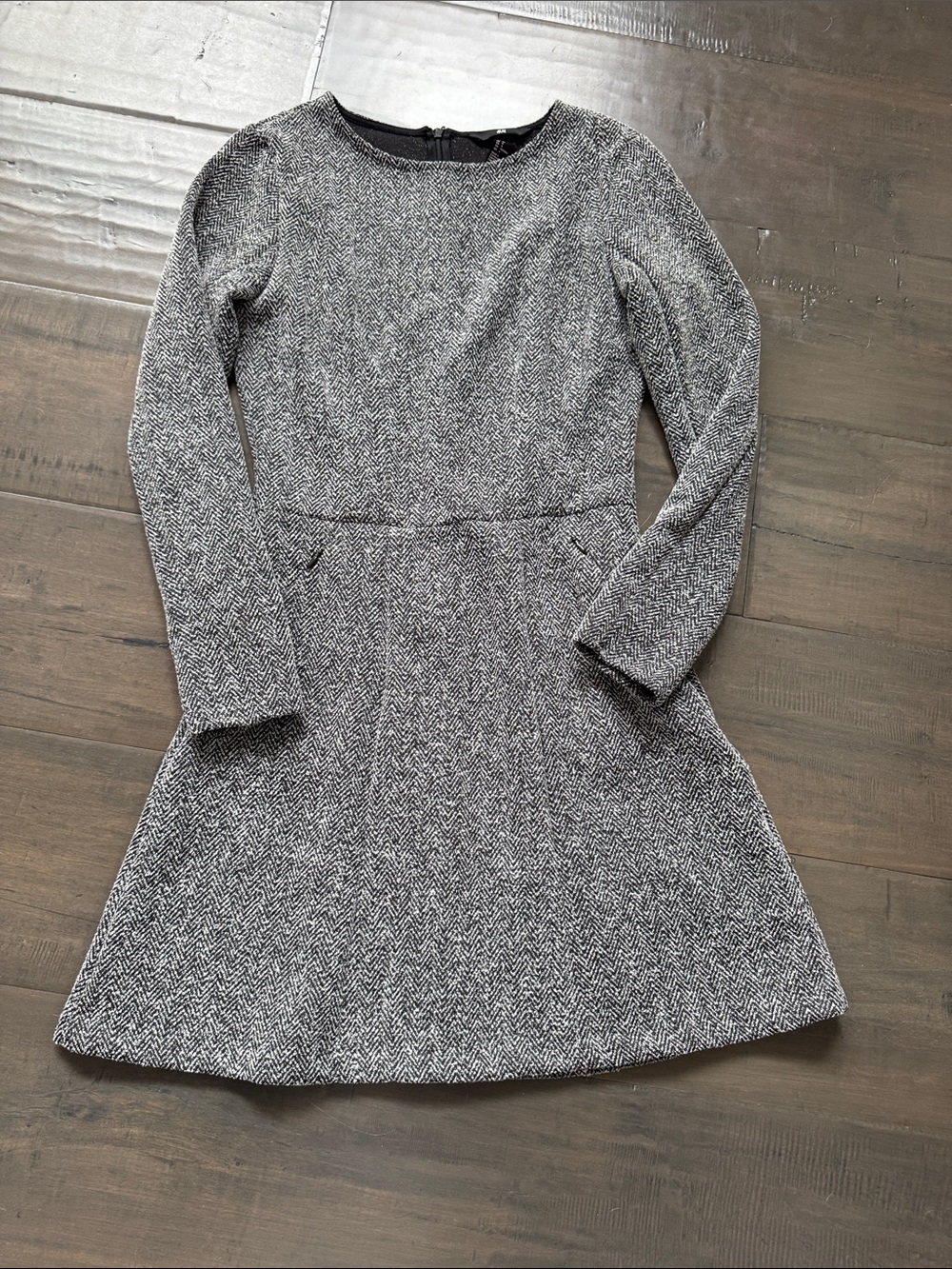 H&M Gray Tweed Long-Sleeve Mini Dress